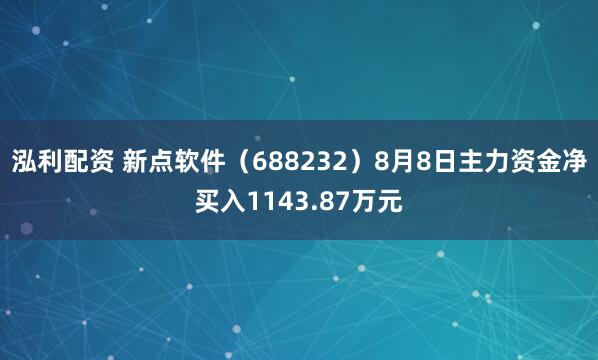 泓利配资 新点软件（688232）8月8日主力资金净买入1143.87万元